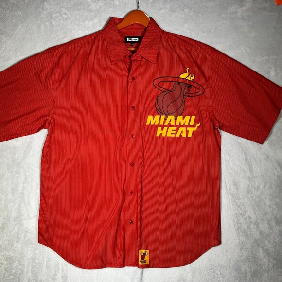 Other - Miami Heat Shirt Mens XL Red Striped Short Sleeve Button Down Logo NBA